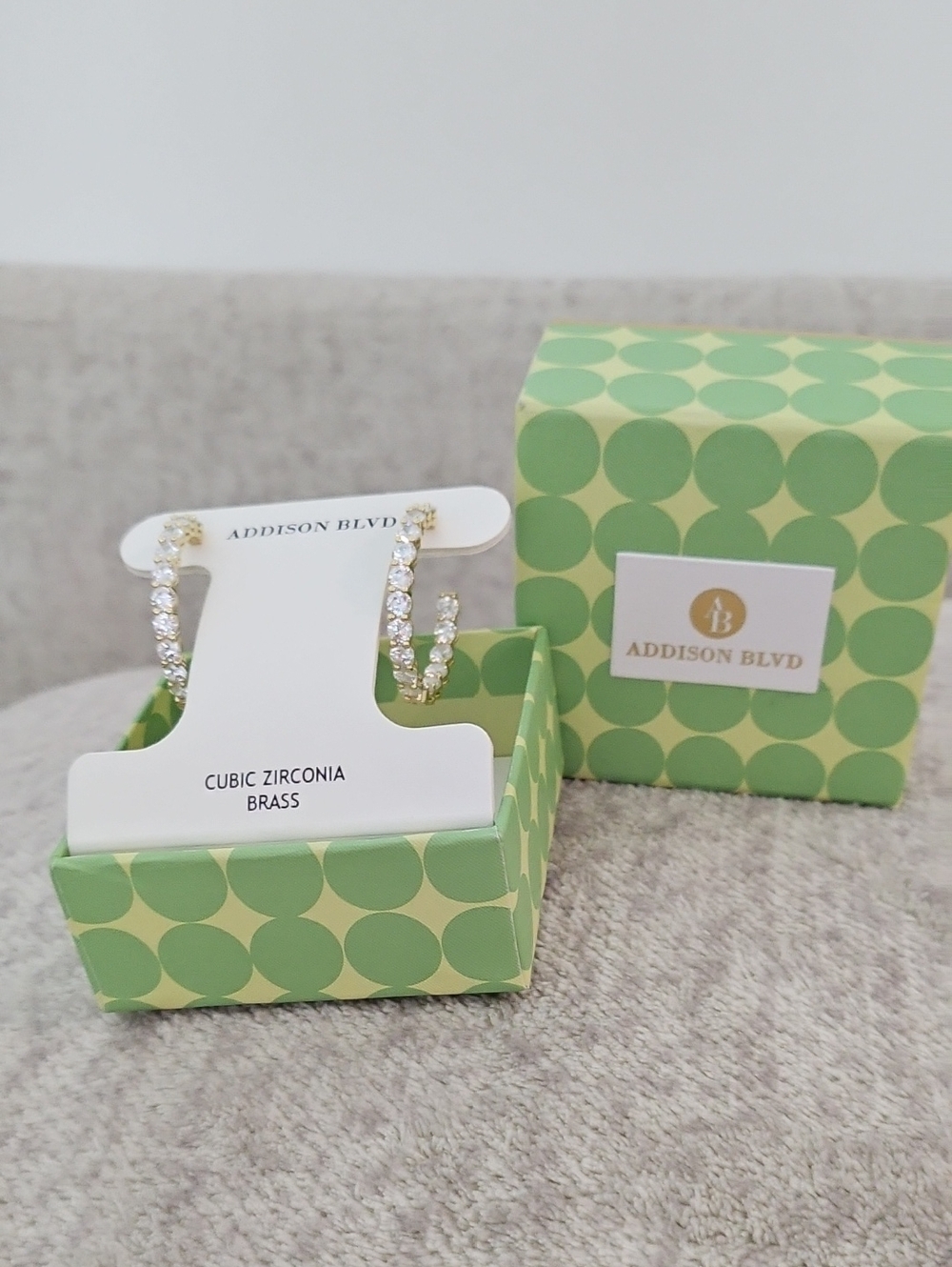 Gold Cubic Zirconia Hoop Earrings - Clear Stones